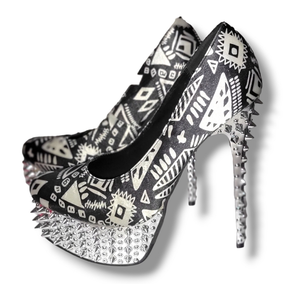 Black & White Satin Stilleto Pumps Size 10
